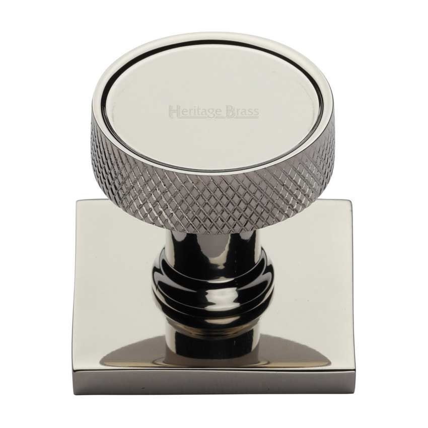 Florence Knurled Design Cabinet Knob on a Backplate in Polished Nickel Finish - SQ4648-PNF 