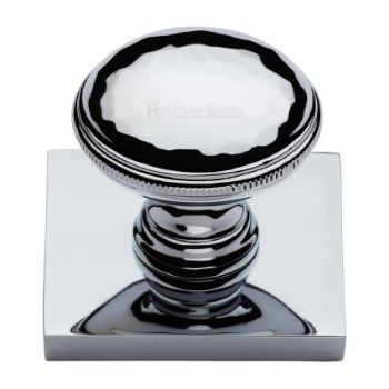 Hand Beaten Design Cabinet Knob on a Backplate in Polished Chrome - SQ4545-PC  Hand Beaten Design Cabinet Knob on a Backplate in Polished Chrome - SQ4545-PC