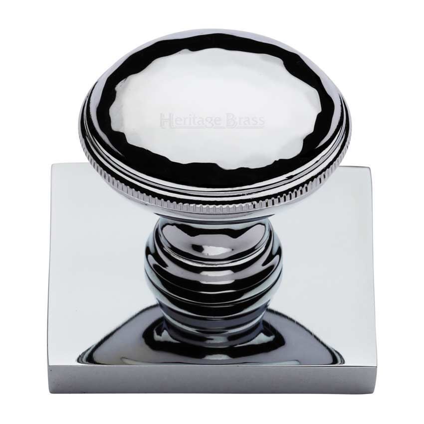 Hand Beaten Design Cabinet Knob on a Backplate in Polished Chrome - SQ4545-PC 