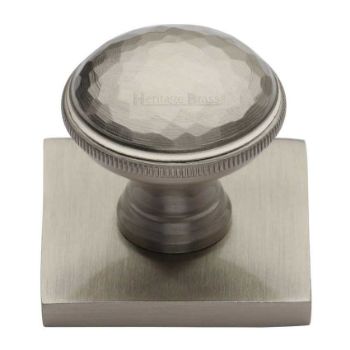 Hand Beaten Design Cabinet Knob on a Backplate in Satin Nickel - SQ4545-SN Hand Beaten Design Cabinet Knob on a Backplate in Satin Nickel - SQ4545-SN