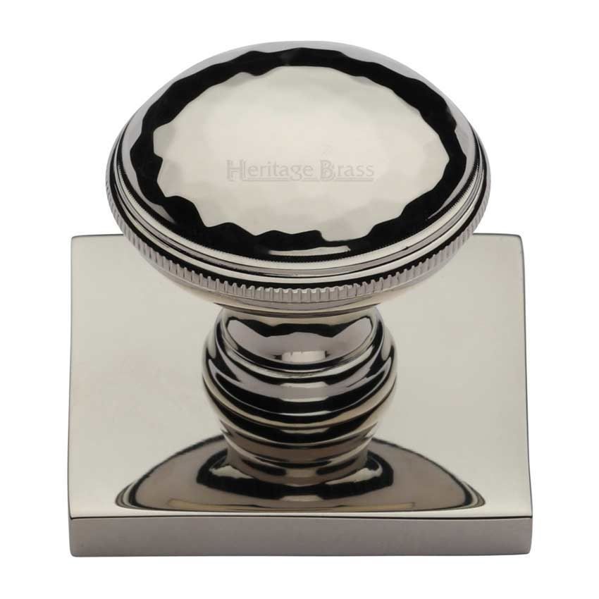 Hand Beaten Design Cabinet Knob on a Backplate in Polished Nickel - SQ4545-PNF