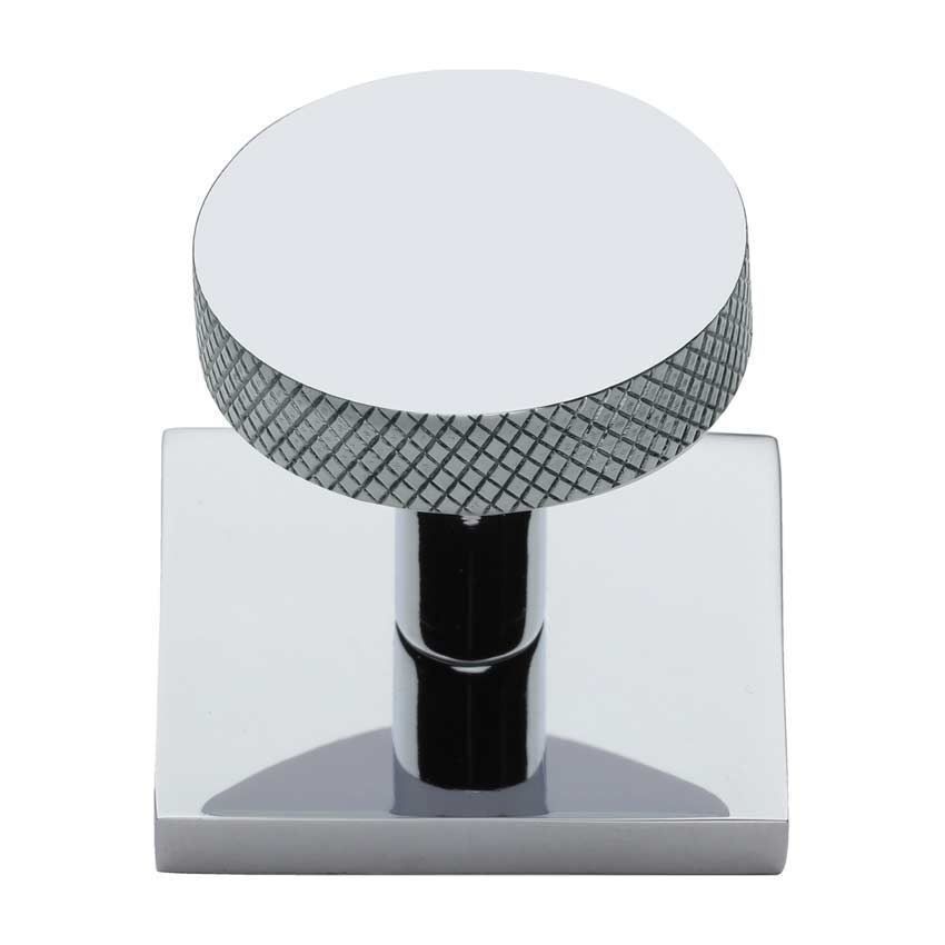 Disc Knurled Design Cabinet Knob on a Square Backplate in Polished Chrome - SQ3884-PC 