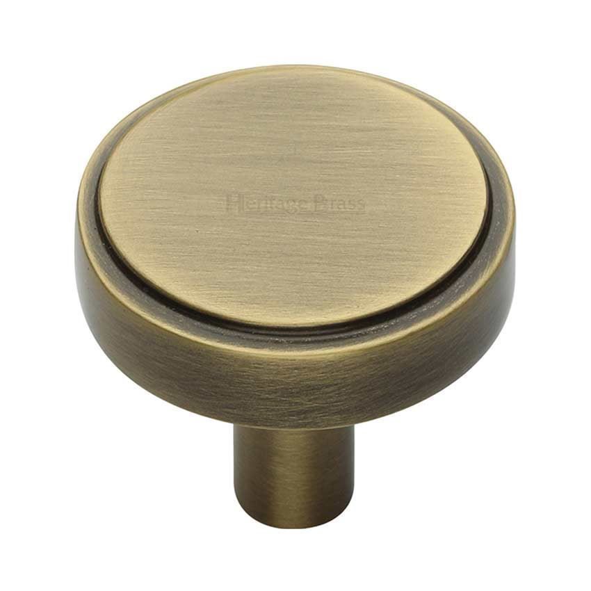 Stepped Disc Cabinet Knob in Antique Brass - C3952-AT