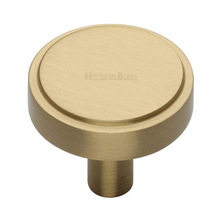 Stepped Disc Cabinet Knob in Satin Brass - C3952-SB 