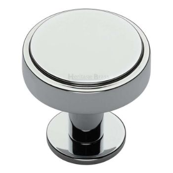 Stepped Disc Cabinet Knob on a Rose in Polished Chrome - C3954-PC  Stepped Disc Cabinet Knob on a Rose in Polished Chrome - C3954-PC
