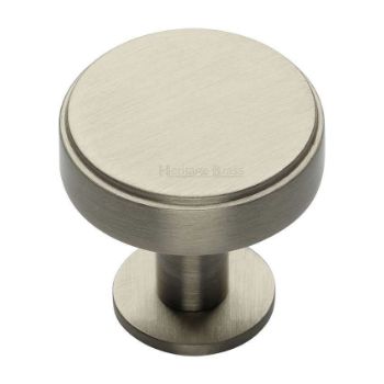 Stepped Disc Cabinet Knob on a Rose in Satin Nickel - C3954-SN Stepped Disc Cabinet Knob on a Rose in Satin Nickel - C3954-SN