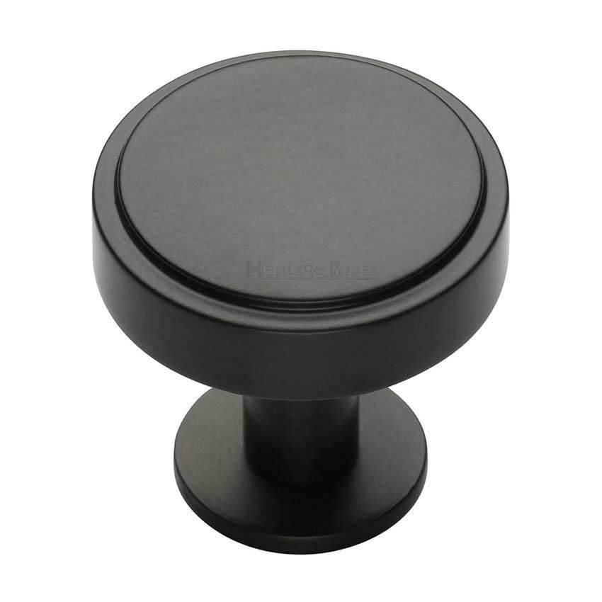 Stepped Disc Cabinet Knob on a Rose in Matt Bronze - C3954-MB