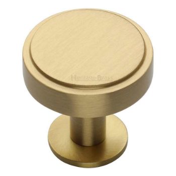 Stepped Disc Cabinet Knob on a Rose in Satin Brass - C3954-SB  Stepped Disc Cabinet Knob on a Rose in Satin Brass - C3954-SB