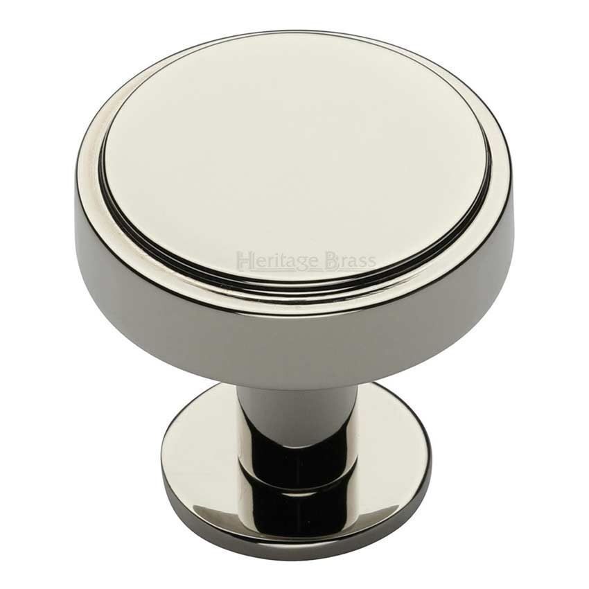 Stepped Disc Cabinet Knob on a Rose in Polished Nickel - C3954-PNF 