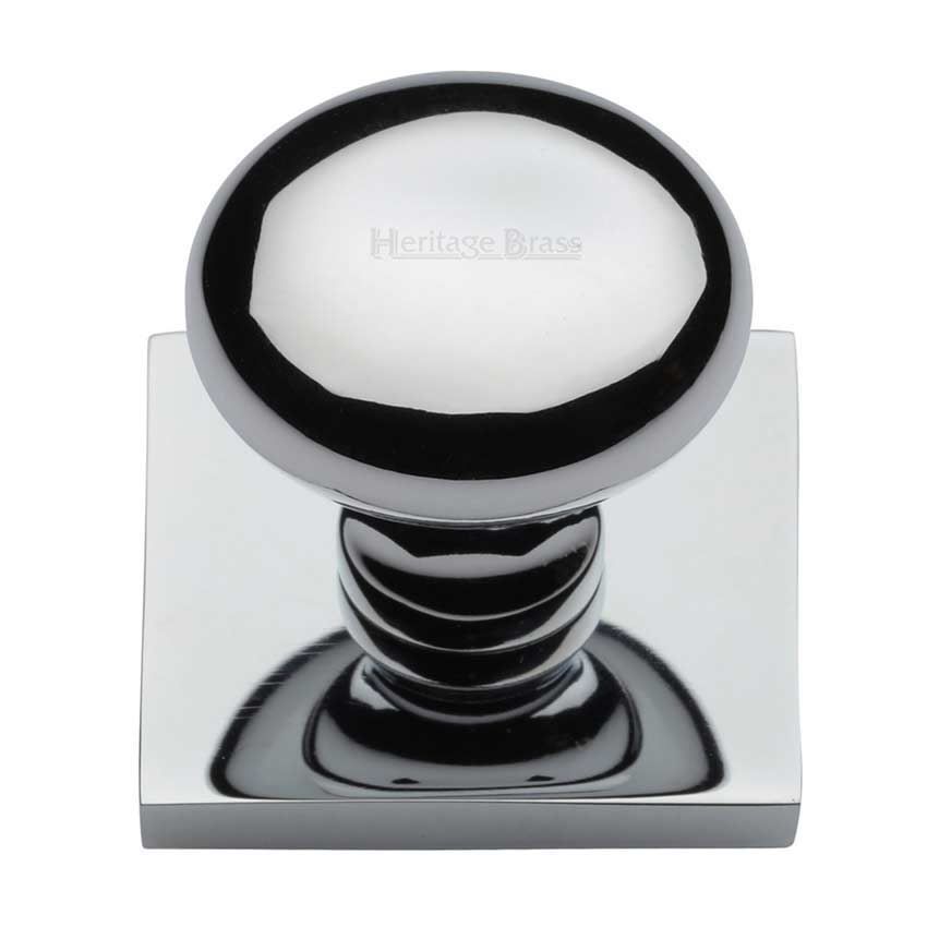 Victorian Round Design Cabinet Knob on a Backplate in Polished Chrome Finish - SQ113-PC