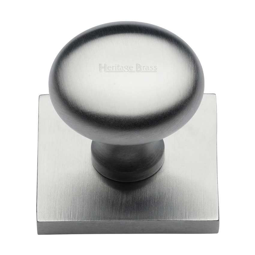 Victorian Round Design Cabinet Knob on a Backplate in Satin Chrome Finish - SQ113-SC 