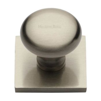 Victorian Round Design Cabinet Knob on a Backplate in Satin Nickel Finish - SQ113-SN  Victorian Round Design Cabinet Knob on a Backplate in Satin Nickel Finish - SQ113-SN