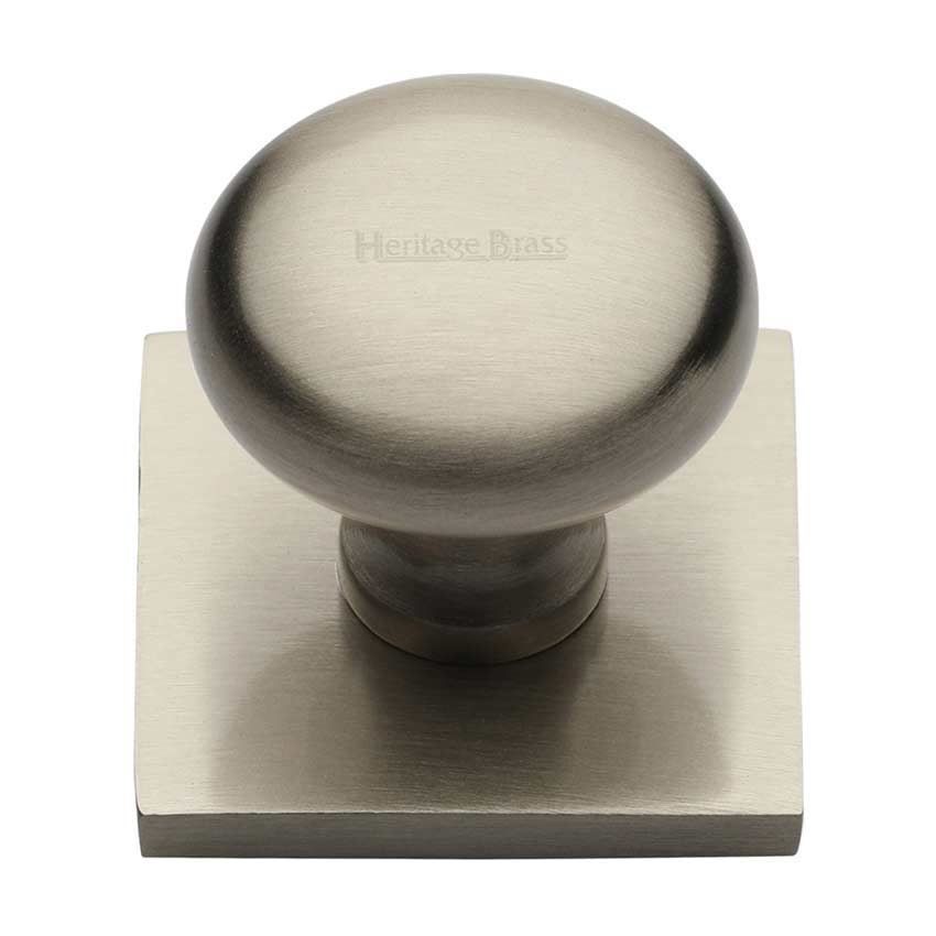 Victorian Round Design Cabinet Knob on a Backplate in Satin Nickel Finish - SQ113-SN 