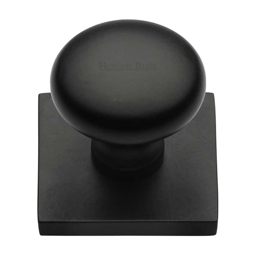 Victorian Round Design Cabinet Knob on a Backplate in Matt Black Finish - SQ113-BKMT 