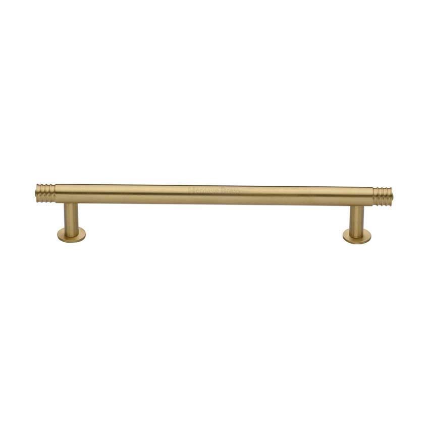 Contour Cabinet Pull Handle on a Rose in Satin Brass Finish - V4447-SB