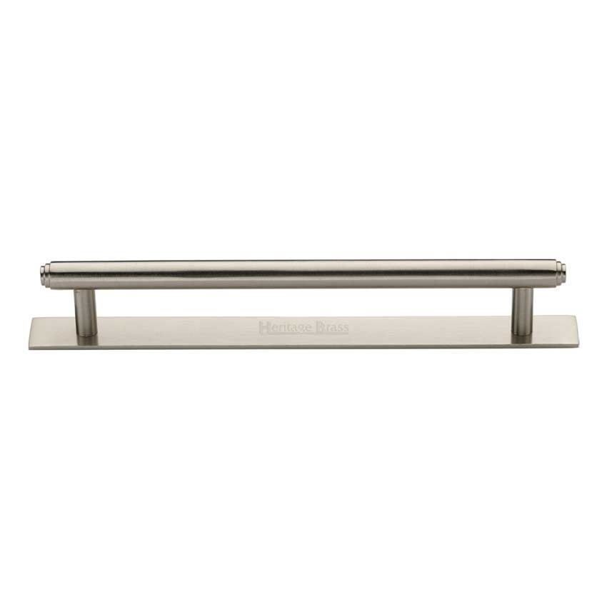 Step Cabinet Pull Handle on a Backplate in Satin Nickel Finish - PL4410-SN