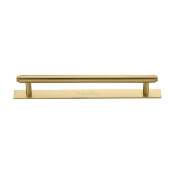 Step Cabinet Pull Handle on a Backplate in Satin Brass Finish - PL4410-SB Step Cabinet Pull Handle on a Backplate in Satin Brass Finish - PL4410-SB