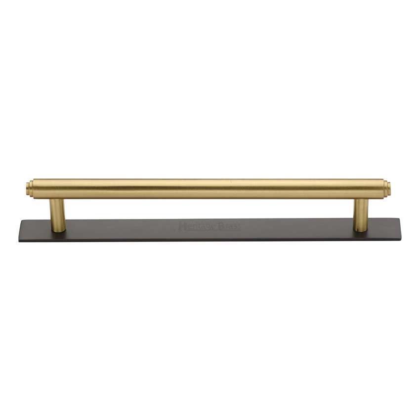 Step Cabinet Pull Handle on a Backplate in a Dual Matt Bronze/Satin Brass Finish - PL4410-BSB