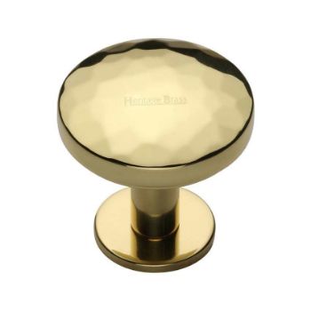 Hammered Cabinet Knob in Polished Brass Finish on a Rose - C3876-PB  Hammered Cabinet Knob in Polished Brass Finish on a Rose - C3876-PB
