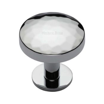 Hammered Cabinet Knob in a Polished Chrome Finish on a Rose - C3876-PC  Hammered Cabinet Knob in a Polished Chrome Finish on a Rose - C3876-PC