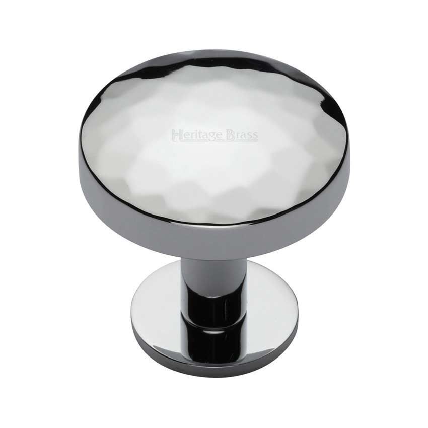 Hammered Cabinet Knob in a Polished Chrome Finish on a Rose - C3876-PC 