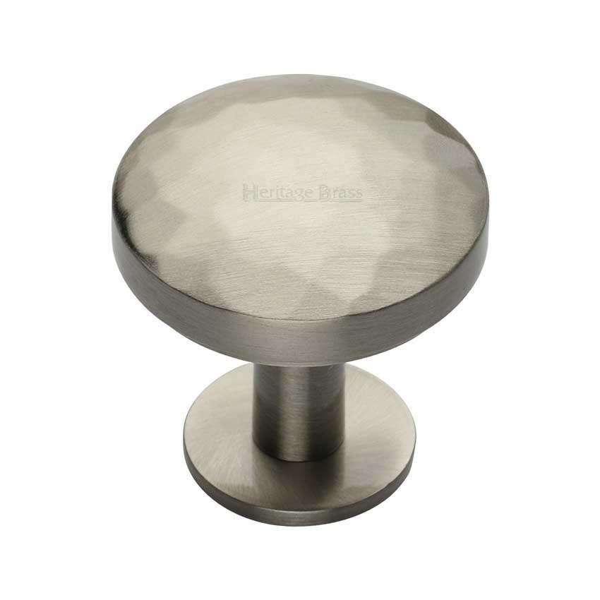 Hammered Cabinet Knob in a Satin Nickel Finish on a Rose - C3876-SN