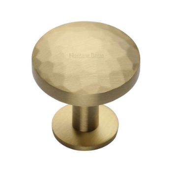Hammered Cabinet Knob in a Satin Brass Finish on a Rose - C3876-SB Hammered Cabinet Knob in a Satin Brass Finish on a Rose - C3876-SB