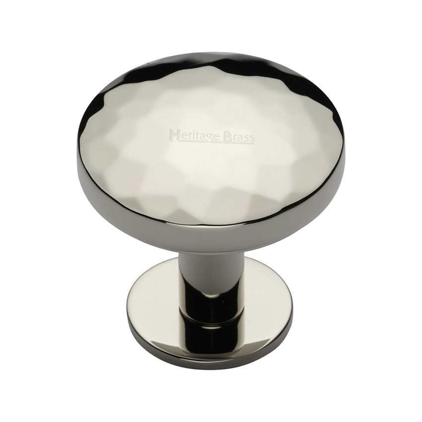Hammered Cabinet Knob in a Polished Nickel Finish on a Rose - C3876-PNF 