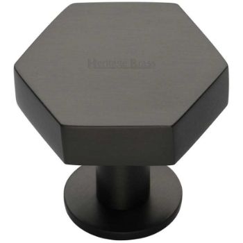 Hexagon Cabinet Knob on a Rose in a Matt Bronze Finish - C4345-MB Hexagon Cabinet Knob on a Rose in a Matt Bronze Finish - C4345-MB