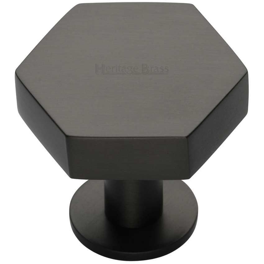 Hexagon Cabinet Knob on a Rose in a Matt Bronze Finish - C4345-MB