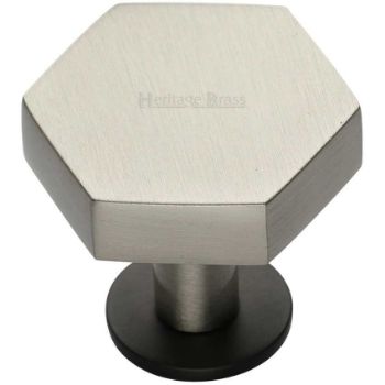 Hexagon Cabinet Knob on a Rose in a Matt Bronze/Satin Nickel Finish - C4345-BSN Hexagon Cabinet Knob on a Rose in a Matt Bronze/Satin Nickel Finish - C4345-BSN