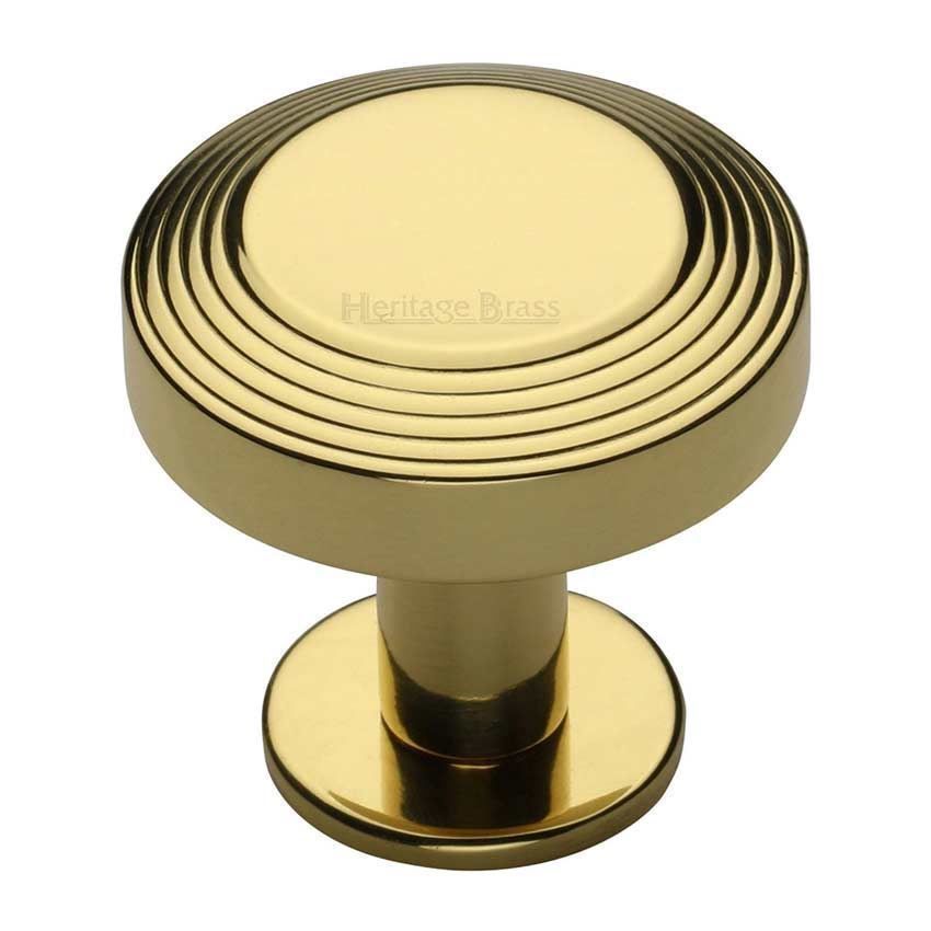 Ridge Cabinet Knob on a Rose in Polished Brass - C3958-PB