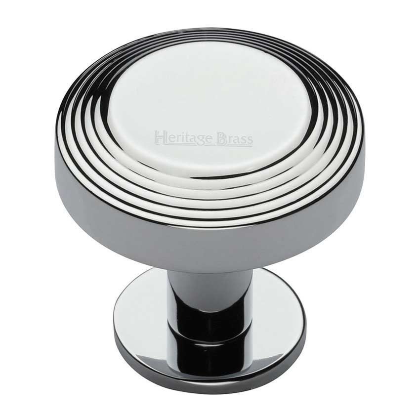 Ridge Cabinet Knob on a Rose in Polished Chrome - C3958-PC