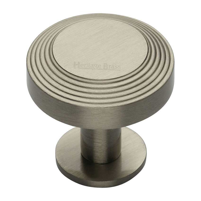 Ridge Cabinet Knob on a Rose in Satin Nickel - C3958-SN