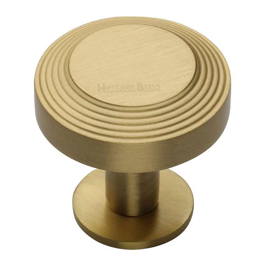 Ridge Cabinet Knob on a Rose in Satin Brass - C3958-SB