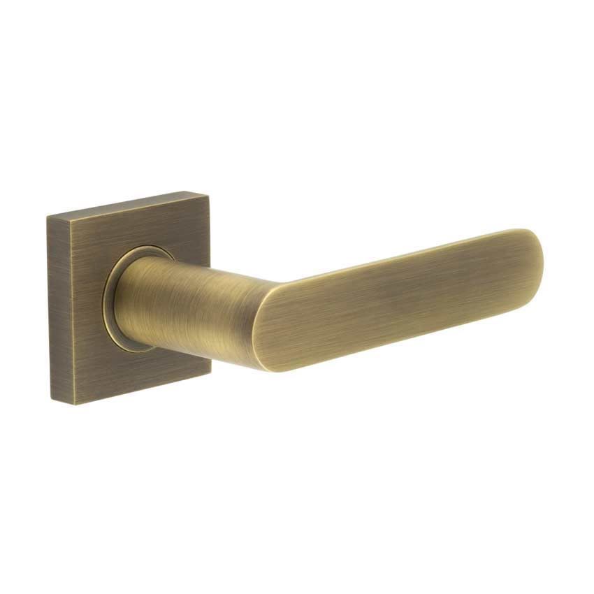 Kensington Lever on a Plain Square Rose - Antique Brass - BUR25AB BUR150AB 