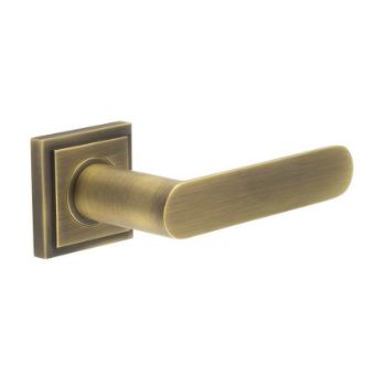 Kensington Lever on a Stepped Square Rose - Antique Brass - BUR25AB BUR152AB  Kensington Lever on a Stepped Square Rose - Antique Brass - BUR25AB BUR152AB