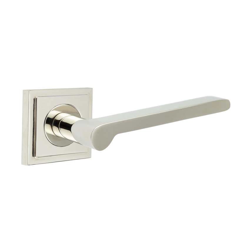 Fitzrovia Lever on a Stepped Square Rose - Polished Nickel - BUR15PN BUR152PN 