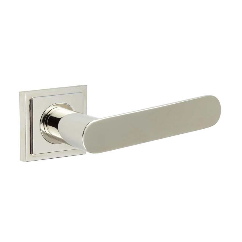 Kensington Lever on a Stepped Square Rose - Polished Nickel - BUR25PN BUR152PN