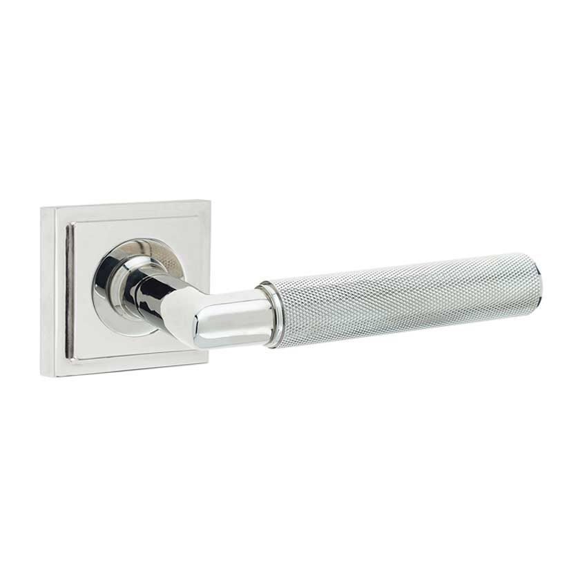 Piccadilly Lever on a Stepped Square Rose - Polished Nickel - BUR40PN BUR152PN