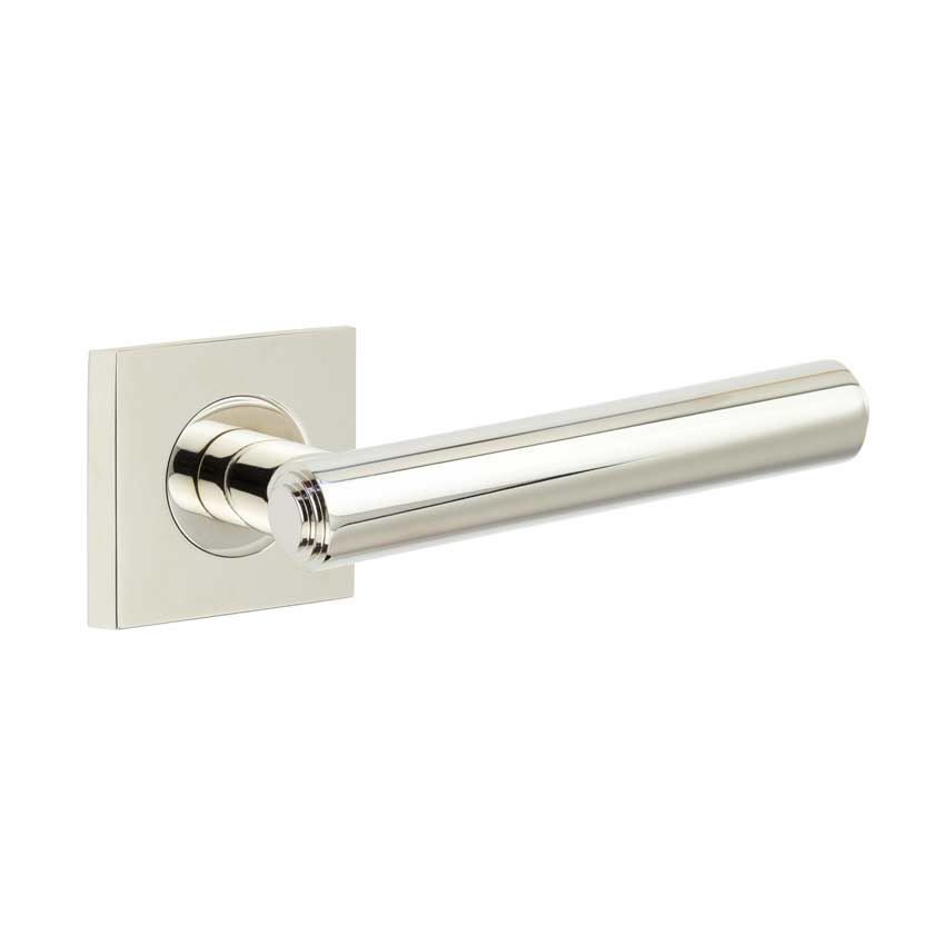 Richmond Lever on a Plain Square Rose - Polished Nickel - BUR45PN BUR150PN