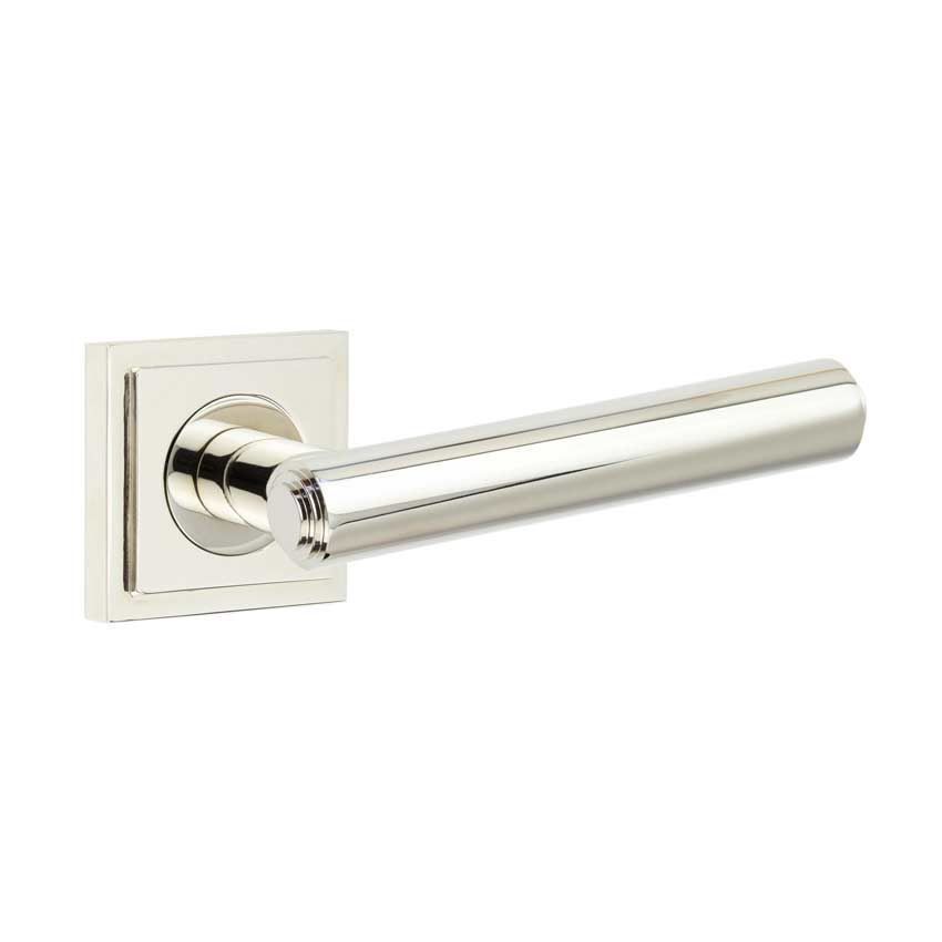 Richmond Lever on a Stepped Square Rose - Polished Nickel - BUR45PN BUR152PN