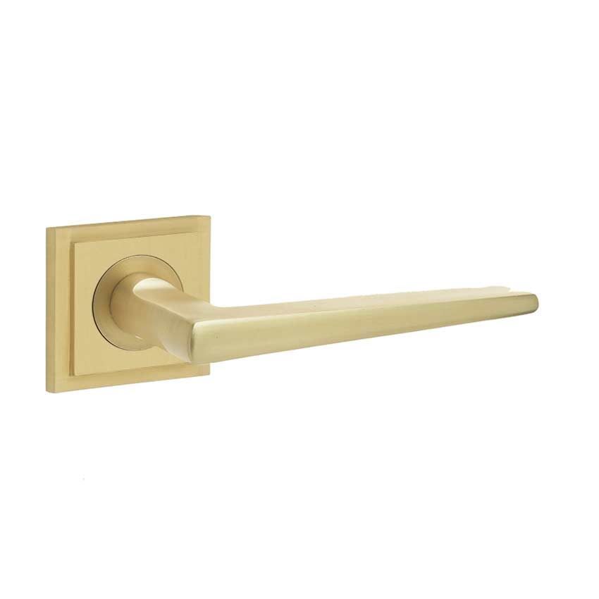 Mayfair Lever on a Stepped Square Rose - Satin Brass - BUR10SB BUR152SB