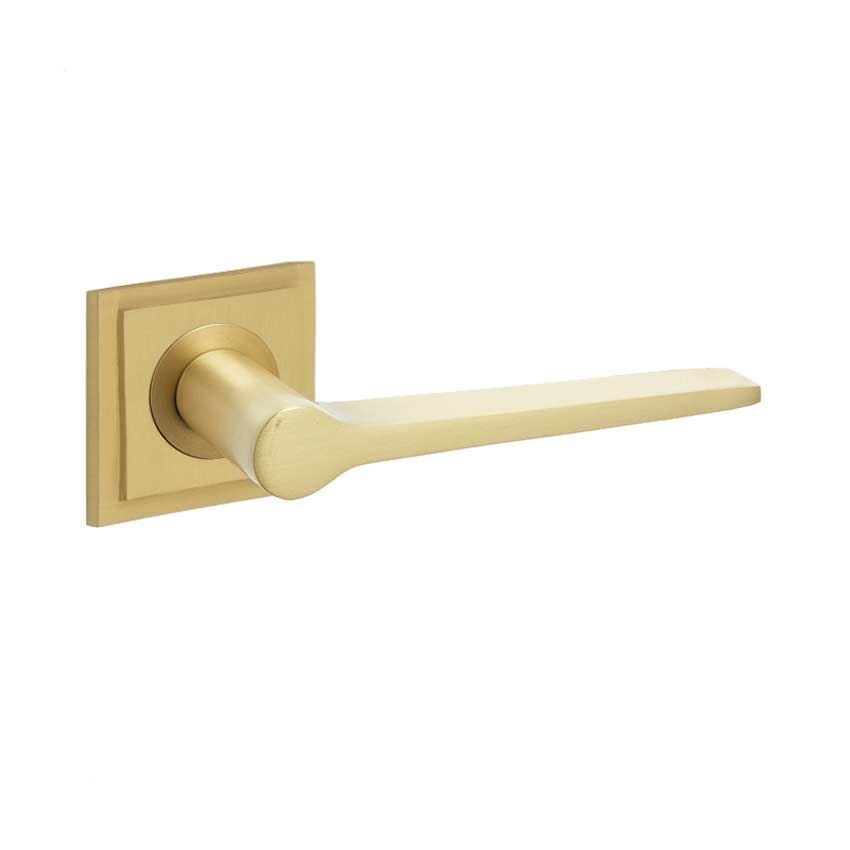 Knightsbridge Lever on a Stepped Square Rose - Satin Brass - BUR20SB BUR152SB 