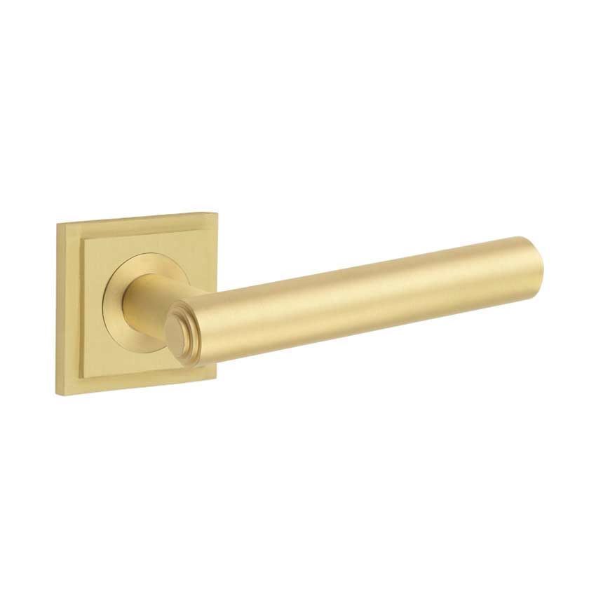 Richmond Lever on a Stepped Square Rose - Satin Brass - BUR45SB BUR152SB 