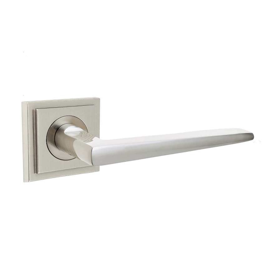 Mayfair Lever on a Stepped Square Rose - Satin Nickel - BUR10SN BUR152SN