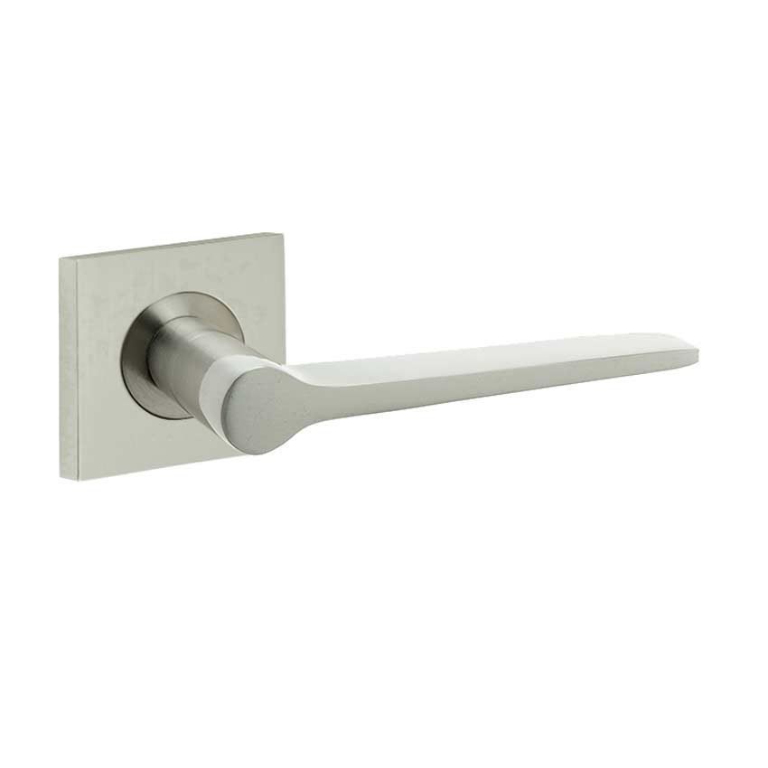 Knightsbridge Lever on a Plain Square Rose - Satin Nickel - BUR20SN BUR150SN