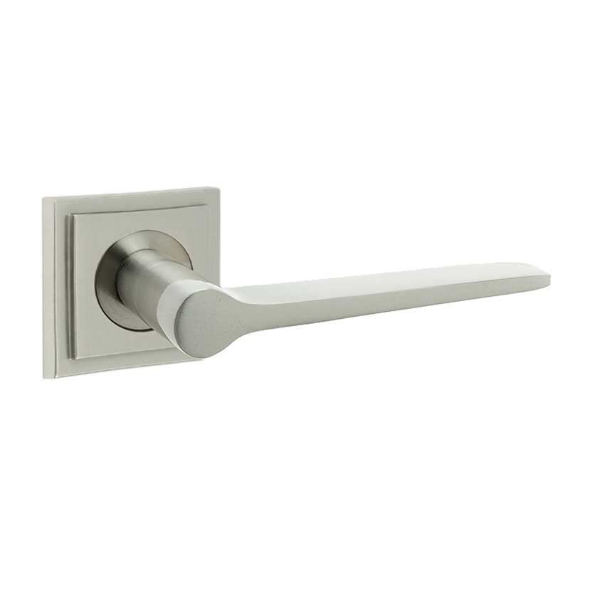 Knightsbridge Lever on a Stepped Square Rose - Satin Nickel - BUR20SN BUR152SN