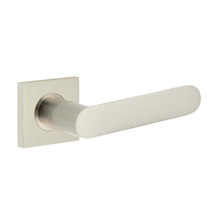 Kensington Lever on a Plain Square Rose - Satin Nickel - BUR25SN BUR150SN