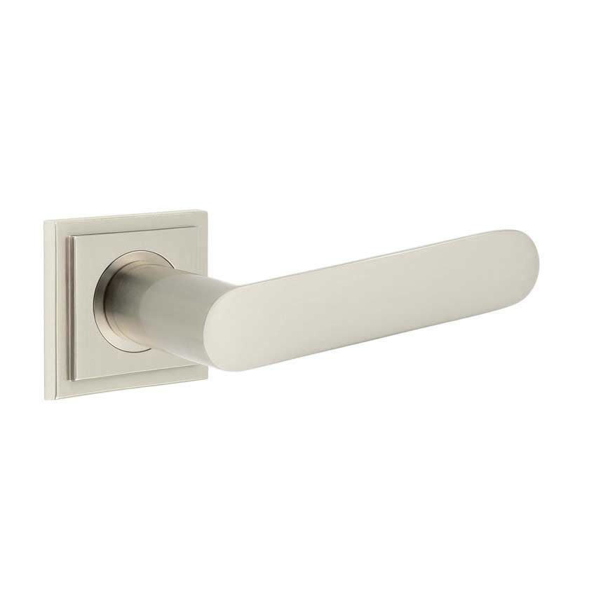 Kensington Lever on a Stepped Square Rose - Satin Nickel - BUR25SN BUR152SN